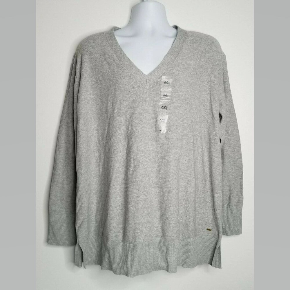 Tommy Hilfiger Womens Sweater XXL‎ Grey V Neck Pullover Long Sleeve NEW Cotton